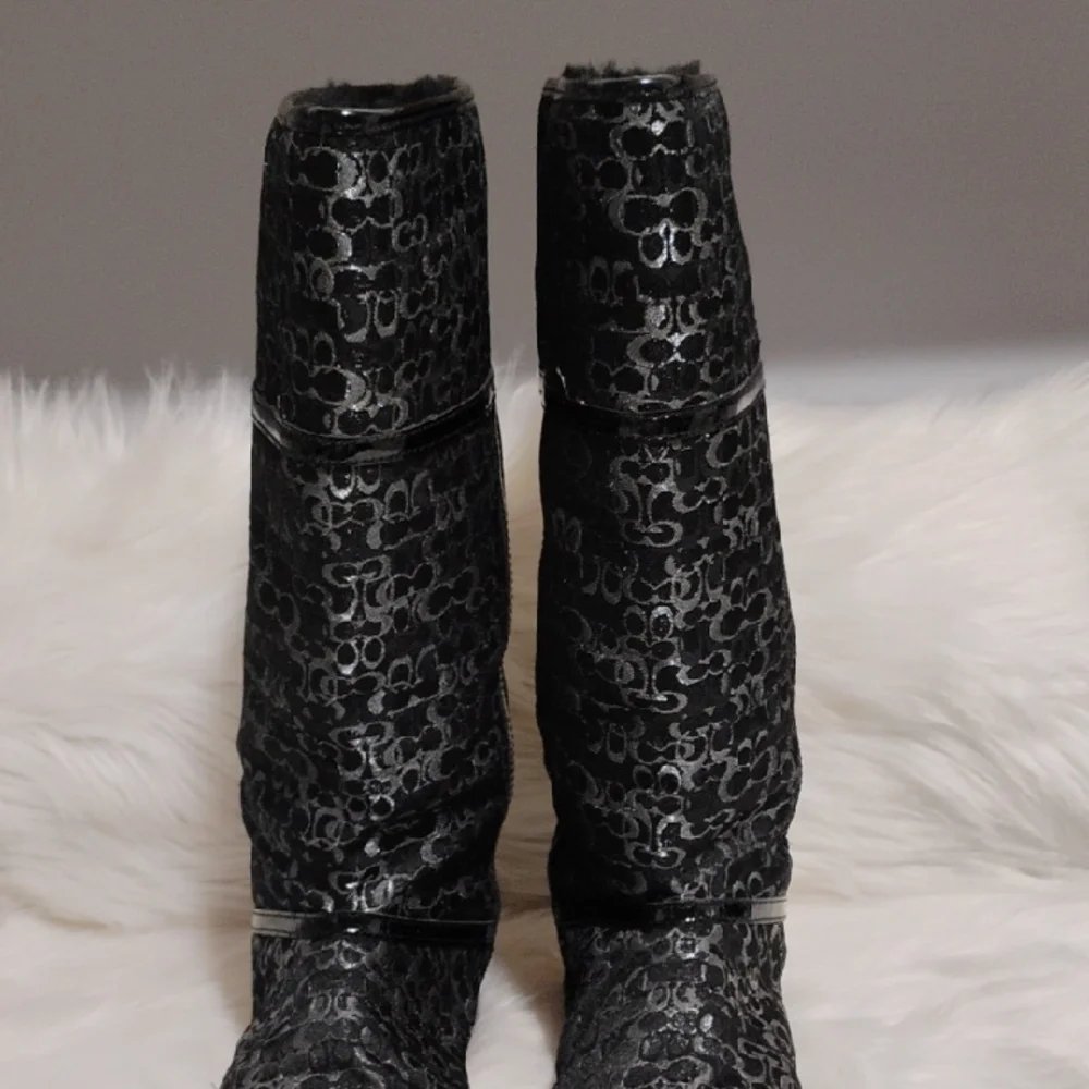 (X2) SALE! Coach Nikole Stylish CC Monogram Black Patterned Women's Boots Sz.7